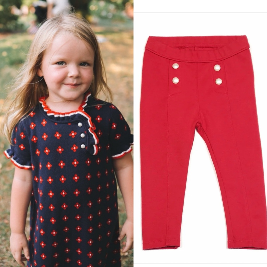 Janie And Jack Merchant Marine Geo Floral Sweater Dress  Red Ponte Pant
